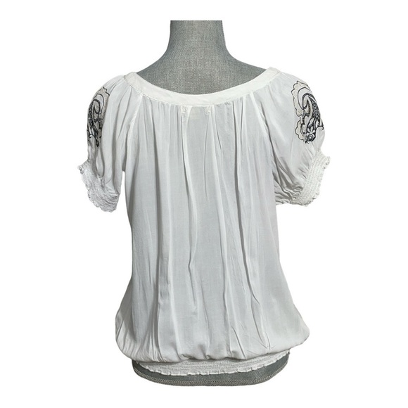One World Live & Let Live Short Sleeve White Embroidered Blouse, Large - Picture 3 of 11